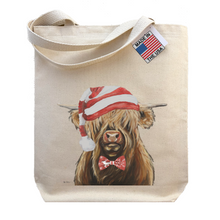 Load image into Gallery viewer, Highland Cow Christmas Tote Bag, &#39;Fergus&#39;
