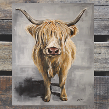 Load image into Gallery viewer, Metal Sign, Highland Cow Tin Sign, Standing Highland Cow, Farmhouse Decor

