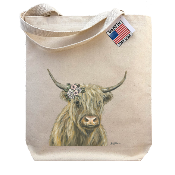 Boho Flowers Highland Cow Tote Bag