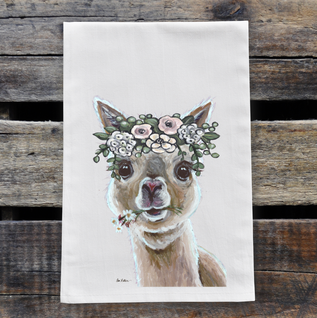 Alpaca Towel 'Holly' Boho Flowers, Farmhouse Kitchen Decor