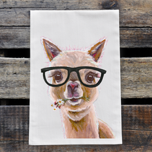 Load image into Gallery viewer, Alpaca Towel &#39;Holly&#39; with glasses, Farmhouse Kitchen Decor
