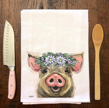 Load image into Gallery viewer, Daisy Pig Towel &#39;Posey&#39;, Farmhouse Kitchen Decor
