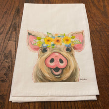 Load image into Gallery viewer, Sunflower Pig Towel &#39;Posey&#39;, Farmhouse Kitchen Decor

