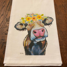 Load image into Gallery viewer, Sunflower Cow Towel &#39;Hazel&#39;, Farmhouse Kitchen Decor
