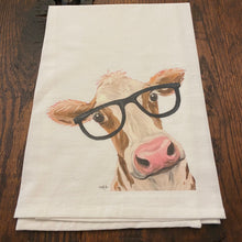 Load image into Gallery viewer, Glasses Cow Towel &#39;Miss Moo Moo&#39;, Farmhouse Kitchen Decor

