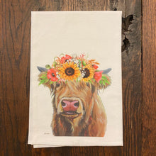 Load image into Gallery viewer, Cow Towel &#39;Highland&#39;, Colorful Sunflower Fall/Thanksgiving Decor
