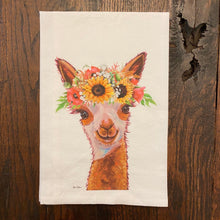 Load image into Gallery viewer, Alpaca Tea Towel &#39;Rosie&#39;, Colorful Sunflower Fall/Thanksgiving Decor
