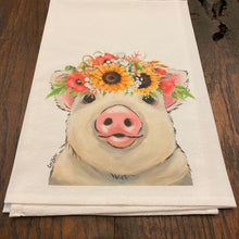 Load image into Gallery viewer, Pig Towel &#39;Paisley&#39;, Colorful Sunflower Fall/Thanksgiving Decor
