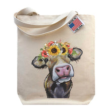 Load image into Gallery viewer, Colorful Sunflower Cow Tote Bag, &#39;Hazel&#39; Fall Sunflower Tote
