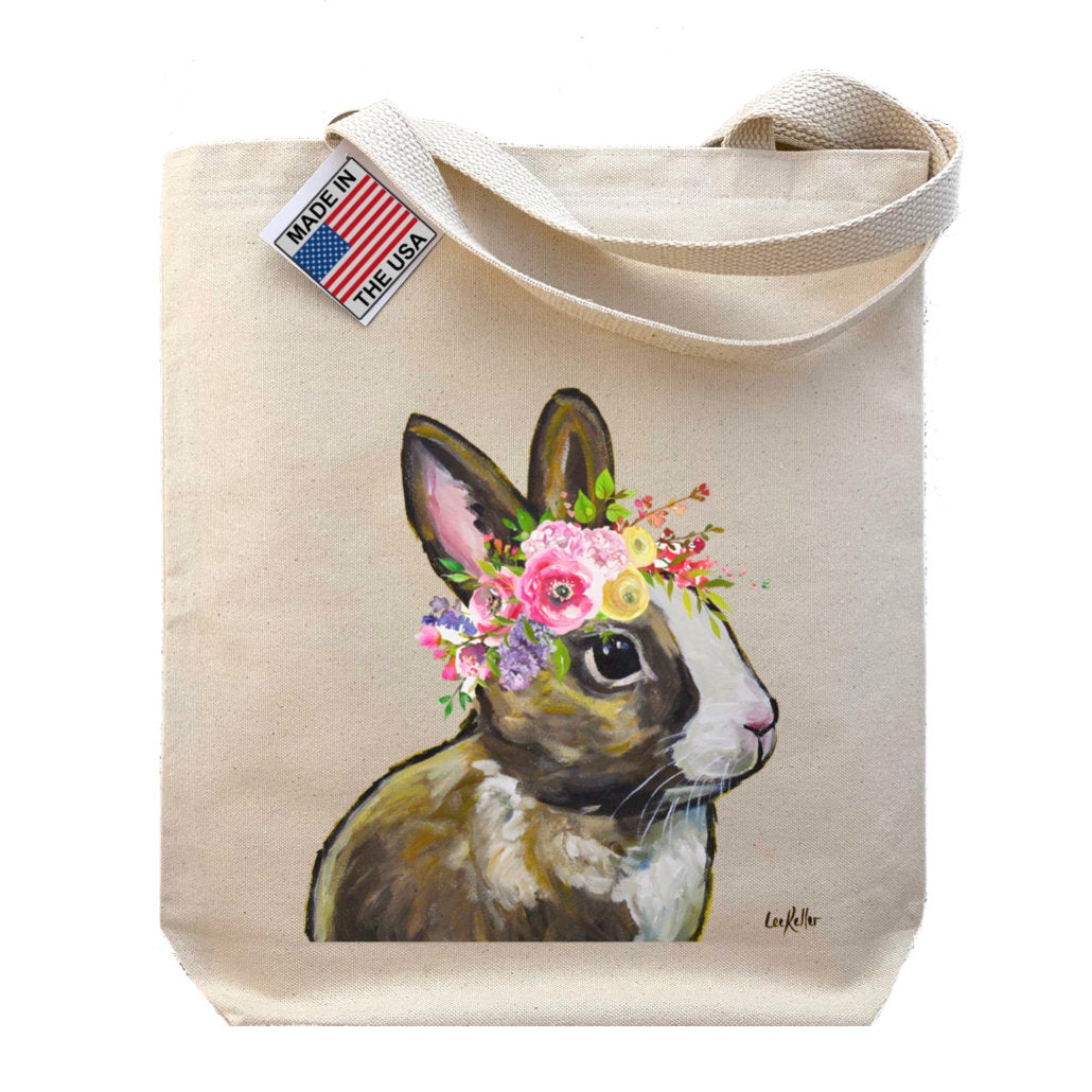 Spring Flowers Bunny Tote Bag, Rabbit Tote Bags