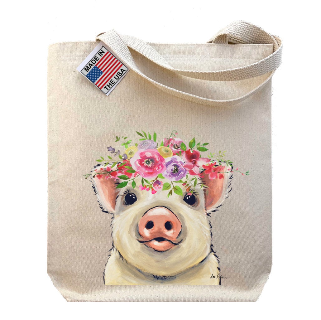 Spring Flowers Pig Tote Bag, 'Paisley'