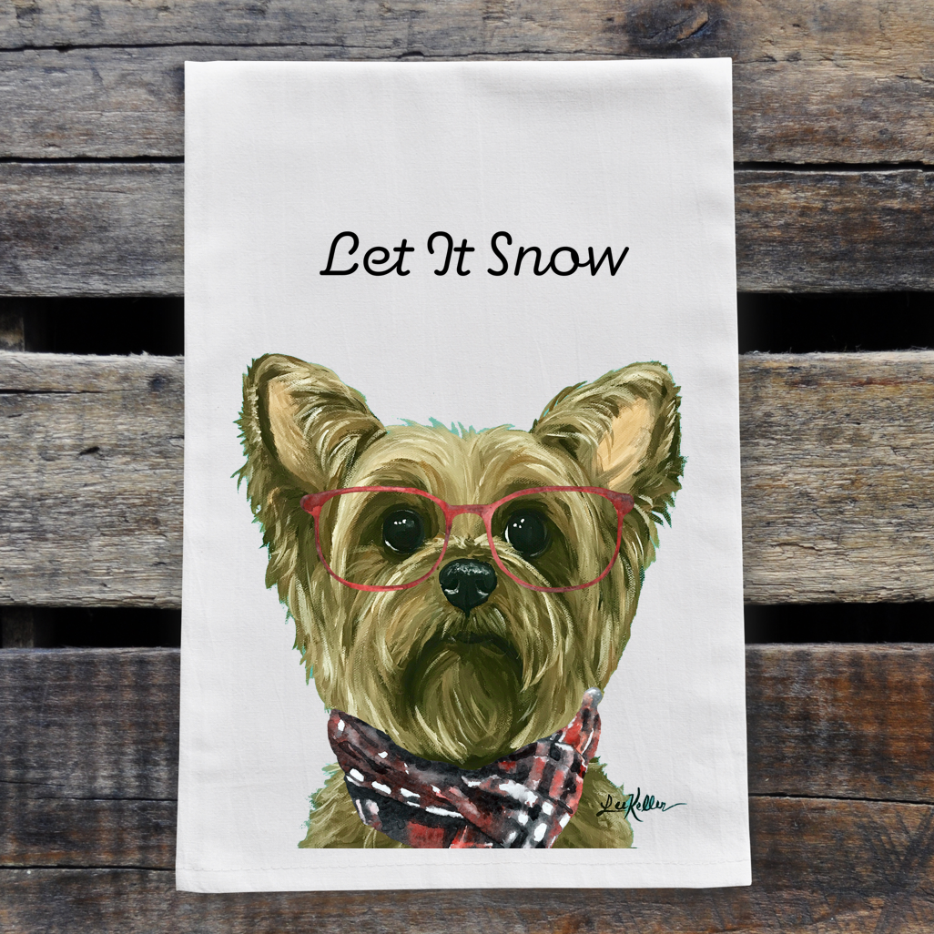 Christmas Dog Towel, 'Let it Snow' Christmas Yorkie Towel