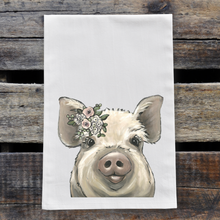Load image into Gallery viewer, Pig Towel &#39;Lilly&#39; Boho Flowers, Farmhouse Kitchen Decor
