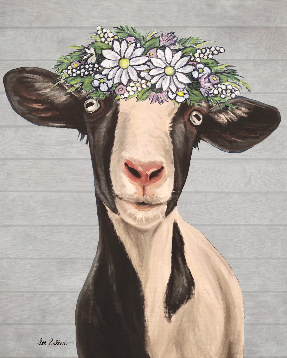 Goat Art, 'Luna with Daisies' Goat Print