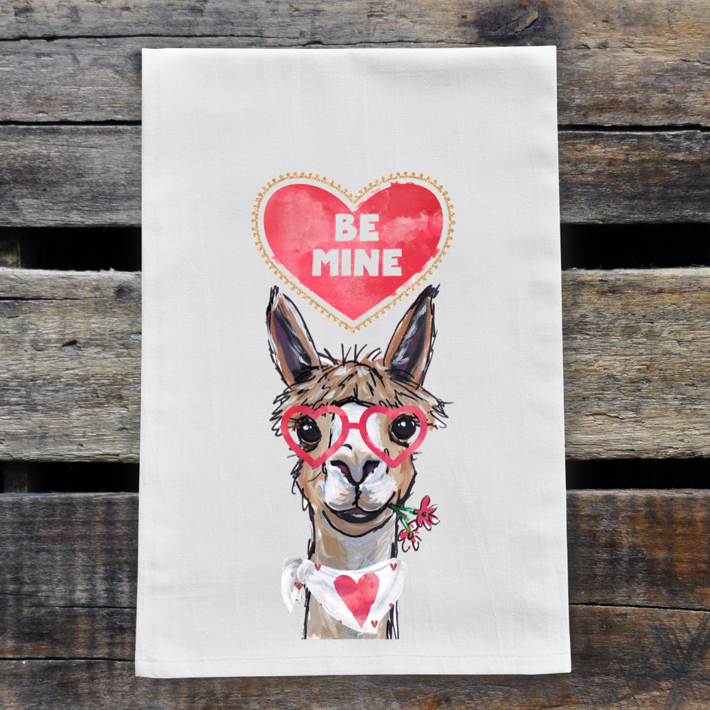Alpaca Valentine's Day Towel, 'Be Mine'