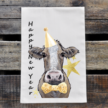 Load image into Gallery viewer, Cow Happy New Year Towel, &#39;Maizie&#39;
