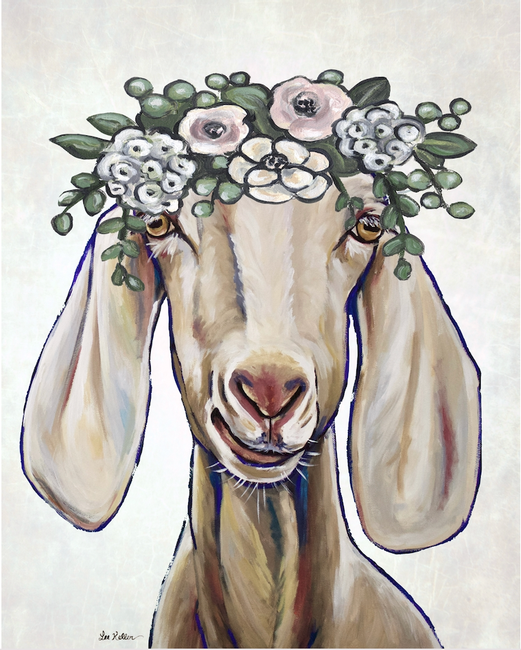 Goat Art, 'Margot' Pastel Boho Flower Goat Print