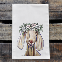 Load image into Gallery viewer, Goat Towel &#39;Margot&#39; Boho Flowers, Farmhouse Kitchen Decor
