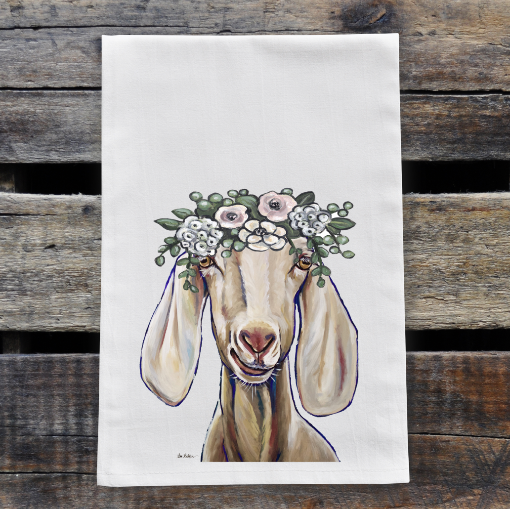 Goat Towel 'Margot' Boho Flowers, Farmhouse Kitchen Decor