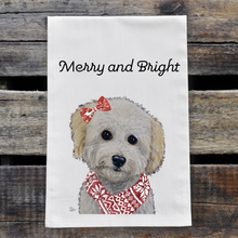 Load image into Gallery viewer, Christmas Dog Towel, &#39;Merry &amp; Bright&#39; Christmas Doodle Towel
