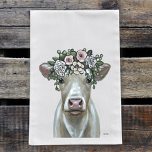 Load image into Gallery viewer, Cow Towel &#39;Milkshake&#39; Boho Flowers, Farmhouse Kitchen Decor
