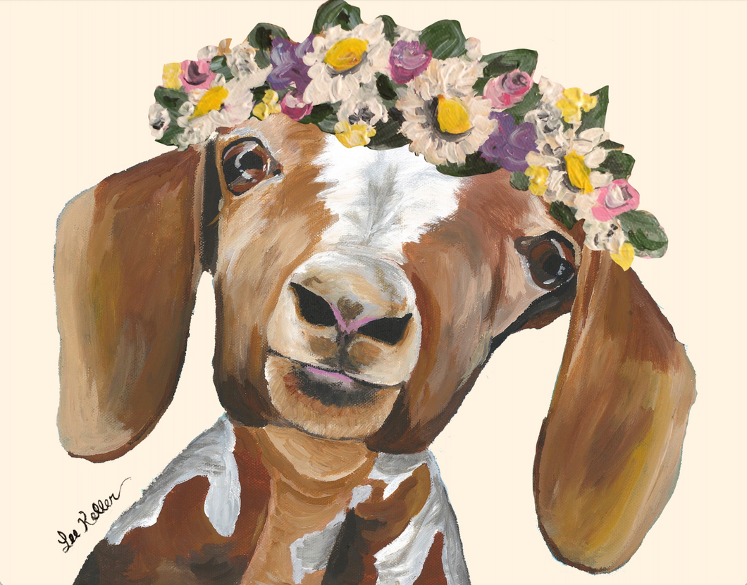 Goat Art, 'Millie with Pastel Flowers' Goat Print