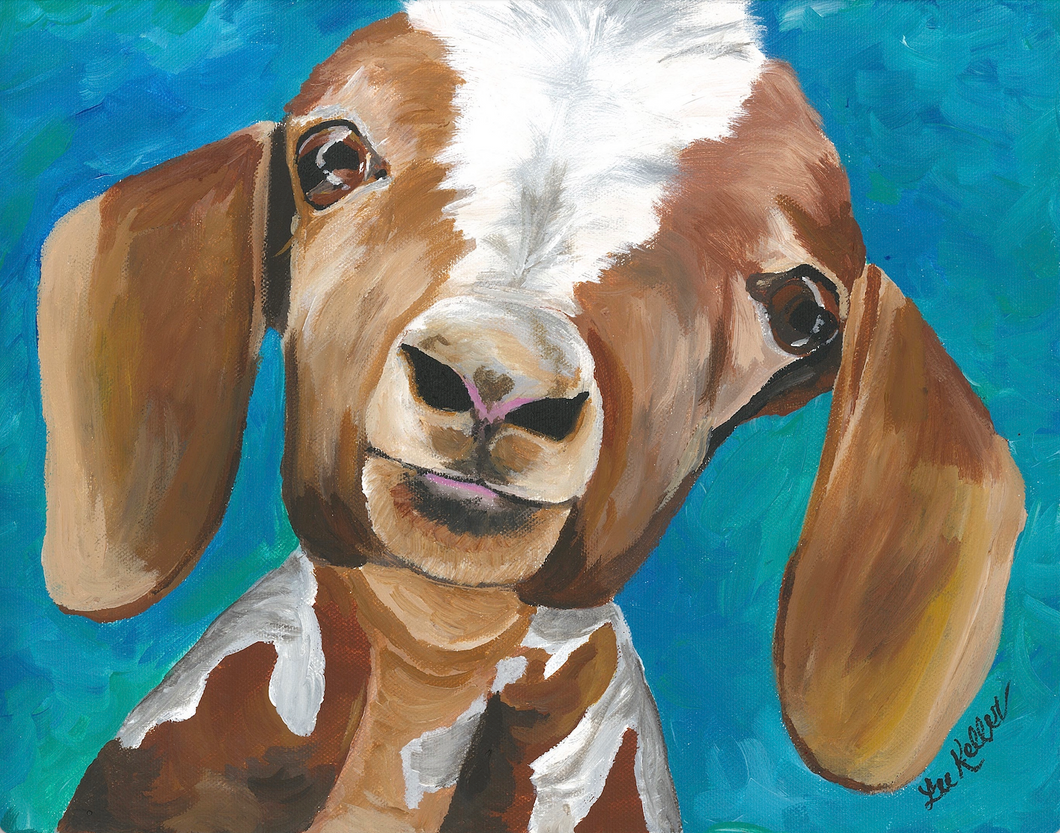 Goat Art, 'Millie on Blue' Goat Print