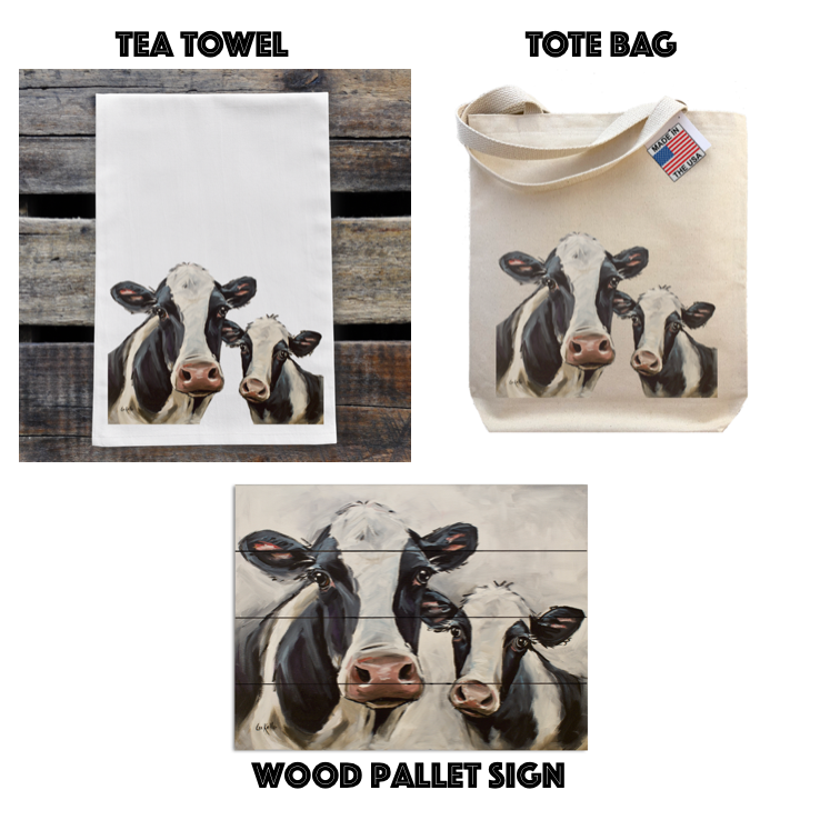 Mom & Baby Cow Gift Set, Wood Pallet Sign/Tote Bag/Tea Towel, Cow Gift Set