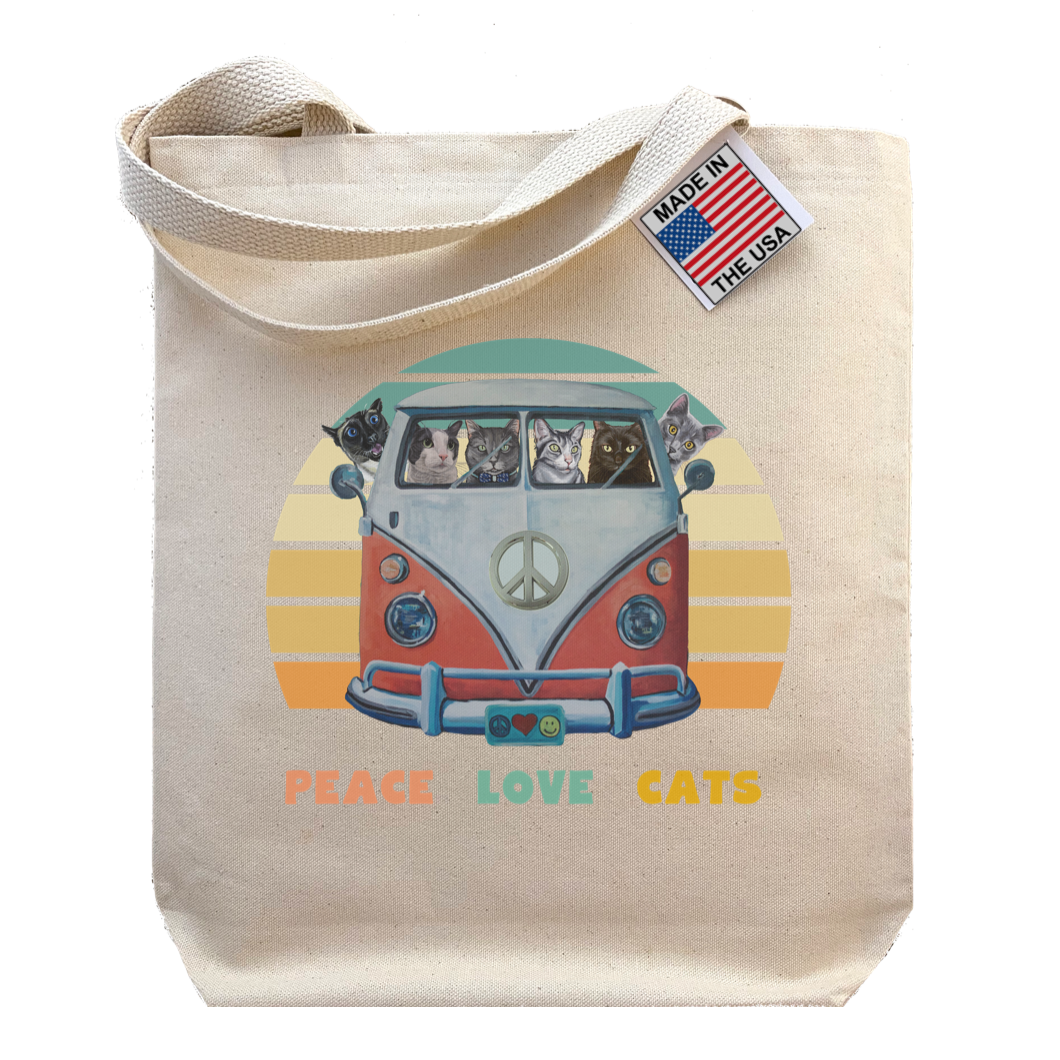 Hippie Van with Cats Tote Bag, Cat Tote Bag