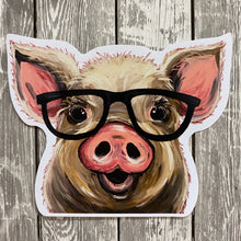 Load image into Gallery viewer, Pig Sticker, 4&quot; Sticker, Cute Pig Glasses Sticker
