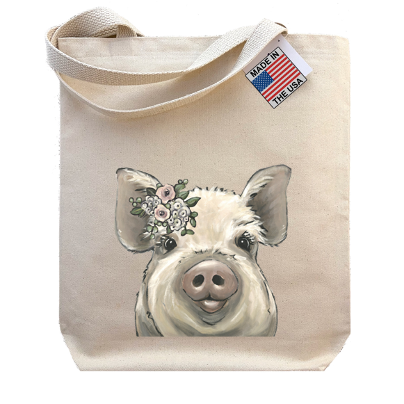 Boho Flowers Pig Tote Bag, 'Lilly'