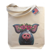 Load image into Gallery viewer, Pig Tote Bag, &#39;Lulu&#39; with flower crown
