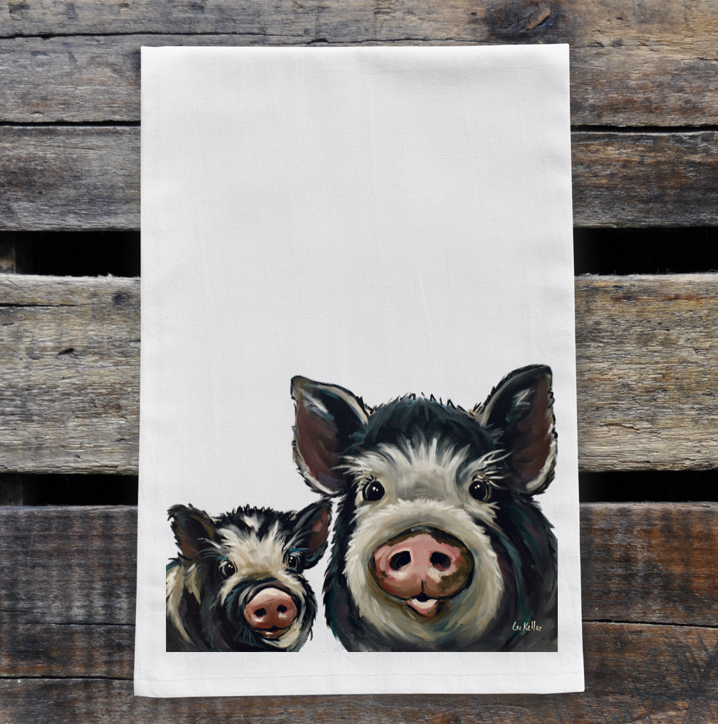 Pig Towel 'Mom & Baby', Farmhouse Kitchen Decor