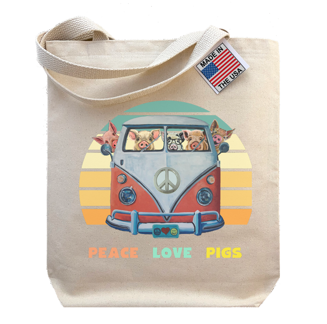 Pig Tote Bag, Peace Love Pigs