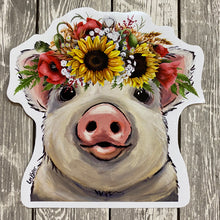 Load image into Gallery viewer, Colorful Sunflower Pig Sticker, 4&quot; Sticker, Cute Pig Sticker
