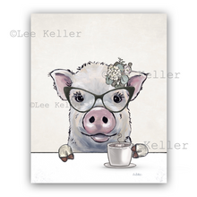Load image into Gallery viewer, Pig Kitchen Art, Pig with Coffee, Pig Art Print

