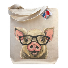 Load image into Gallery viewer, Pig Tote Bag, Cute Pig with glasses &#39;Posey&#39;
