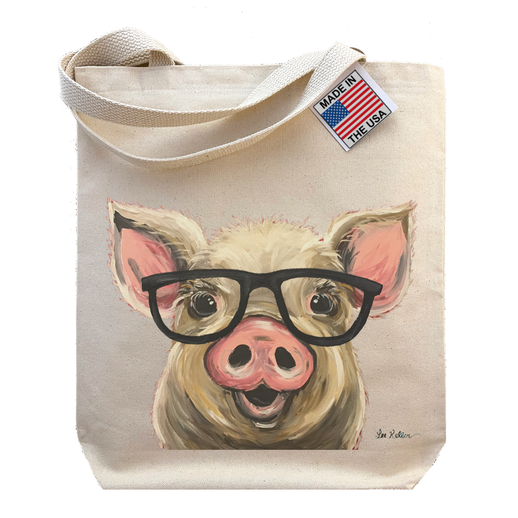 Pig Tote Bag, Cute Pig with glasses 'Posey'