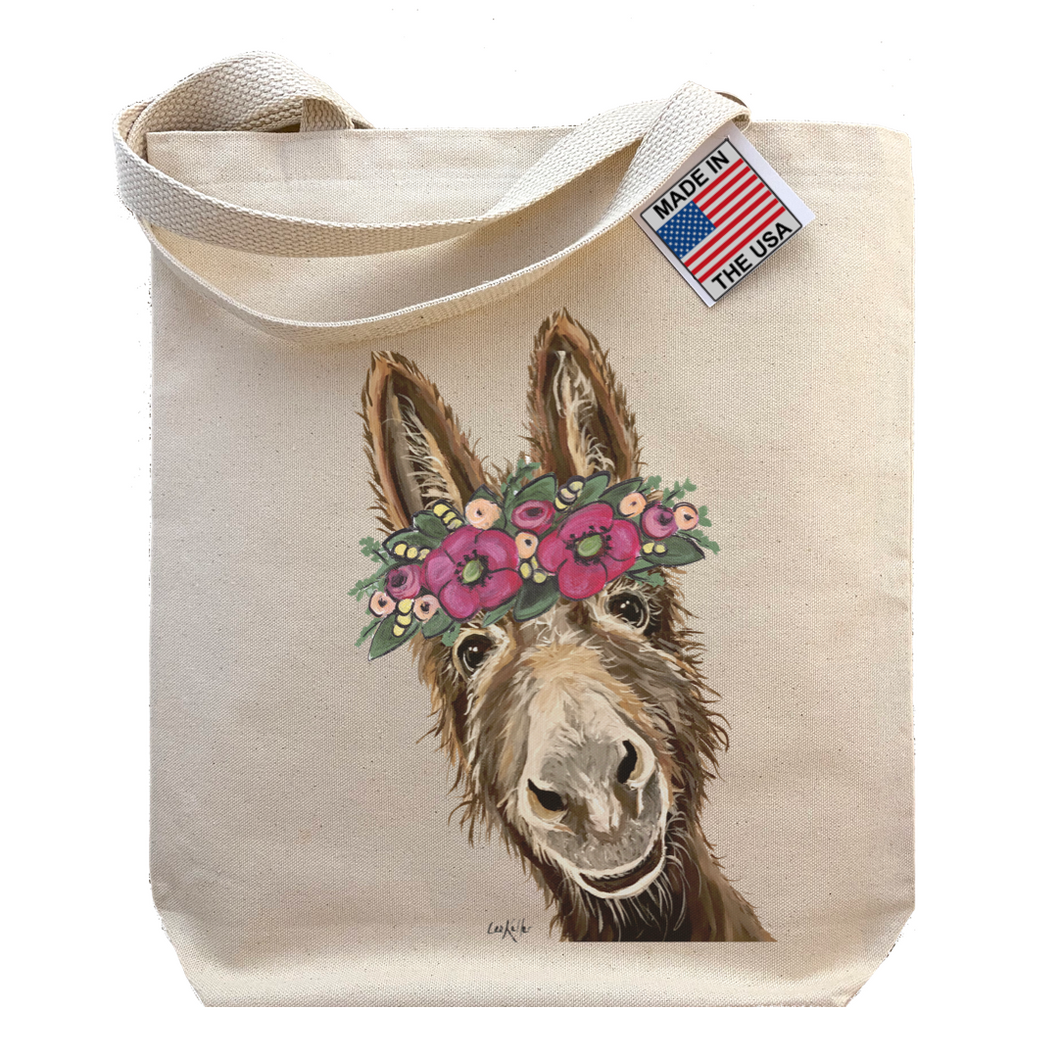 Donkey Tote Bag, 'Raymond' Donkey Flower Crown