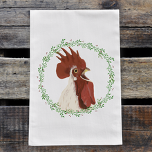 Load image into Gallery viewer, Chicken Towel, Rooster Towel, &#39;Rooster in Wreath&#39;, Rooster Decor
