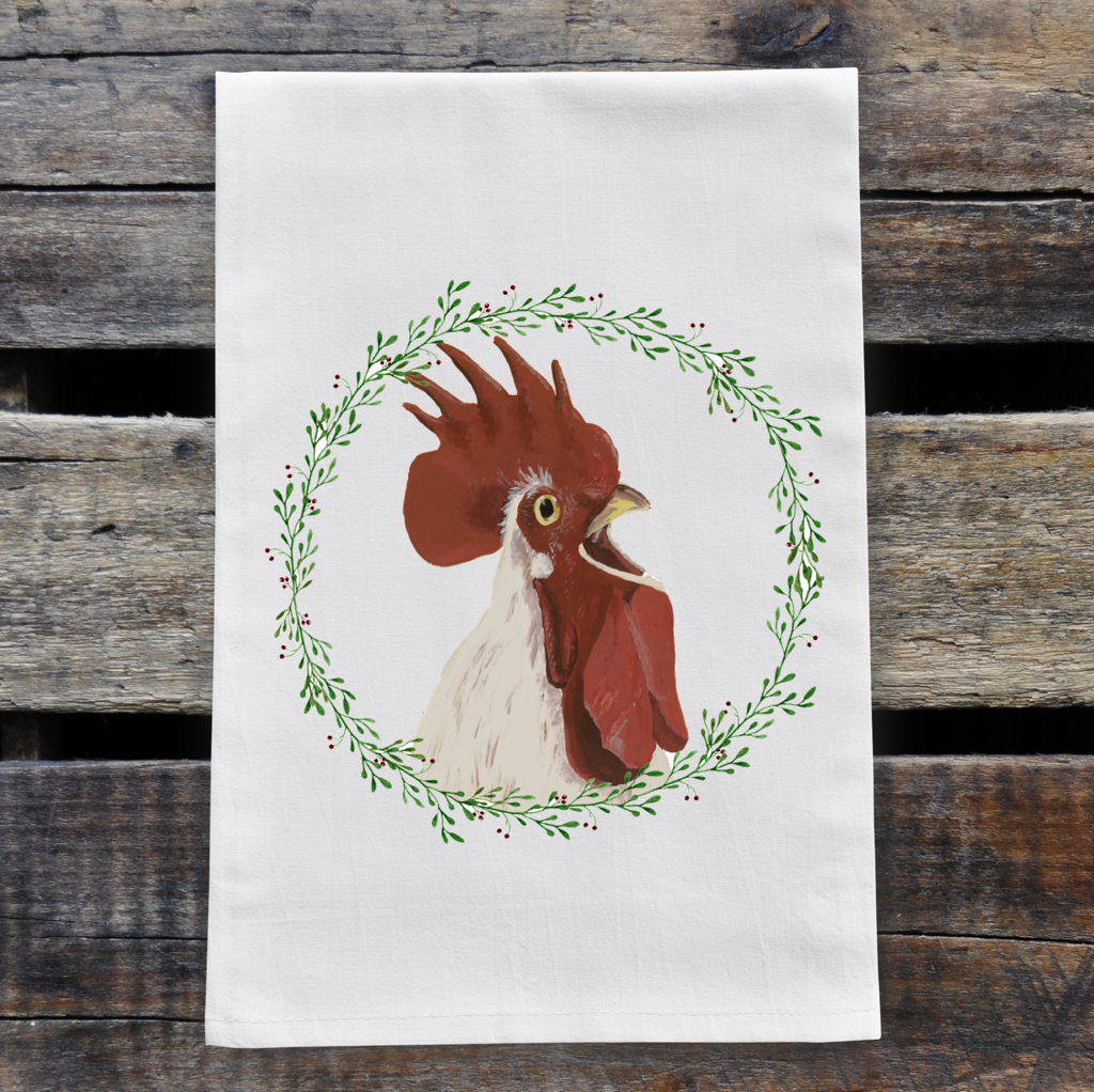 Chicken Towel, Rooster Towel, 'Rooster in Wreath', Rooster Decor
