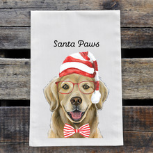 Load image into Gallery viewer, Christmas Dog Towel, &#39;Santa Paws&#39; Christmas Golden Retriever Towel
