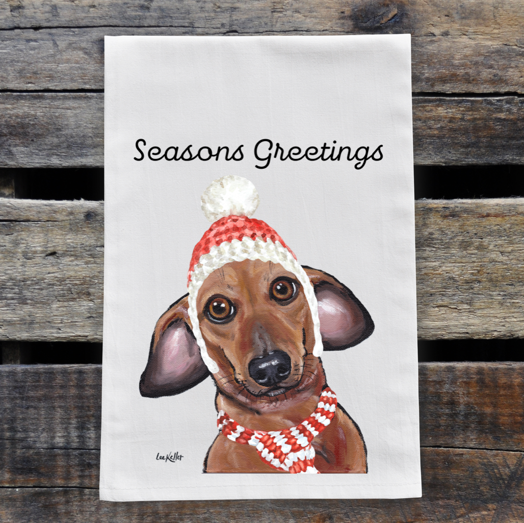 Christmas Dog Towel, 'Seasons Greetings' Christmas Dachshund Towel