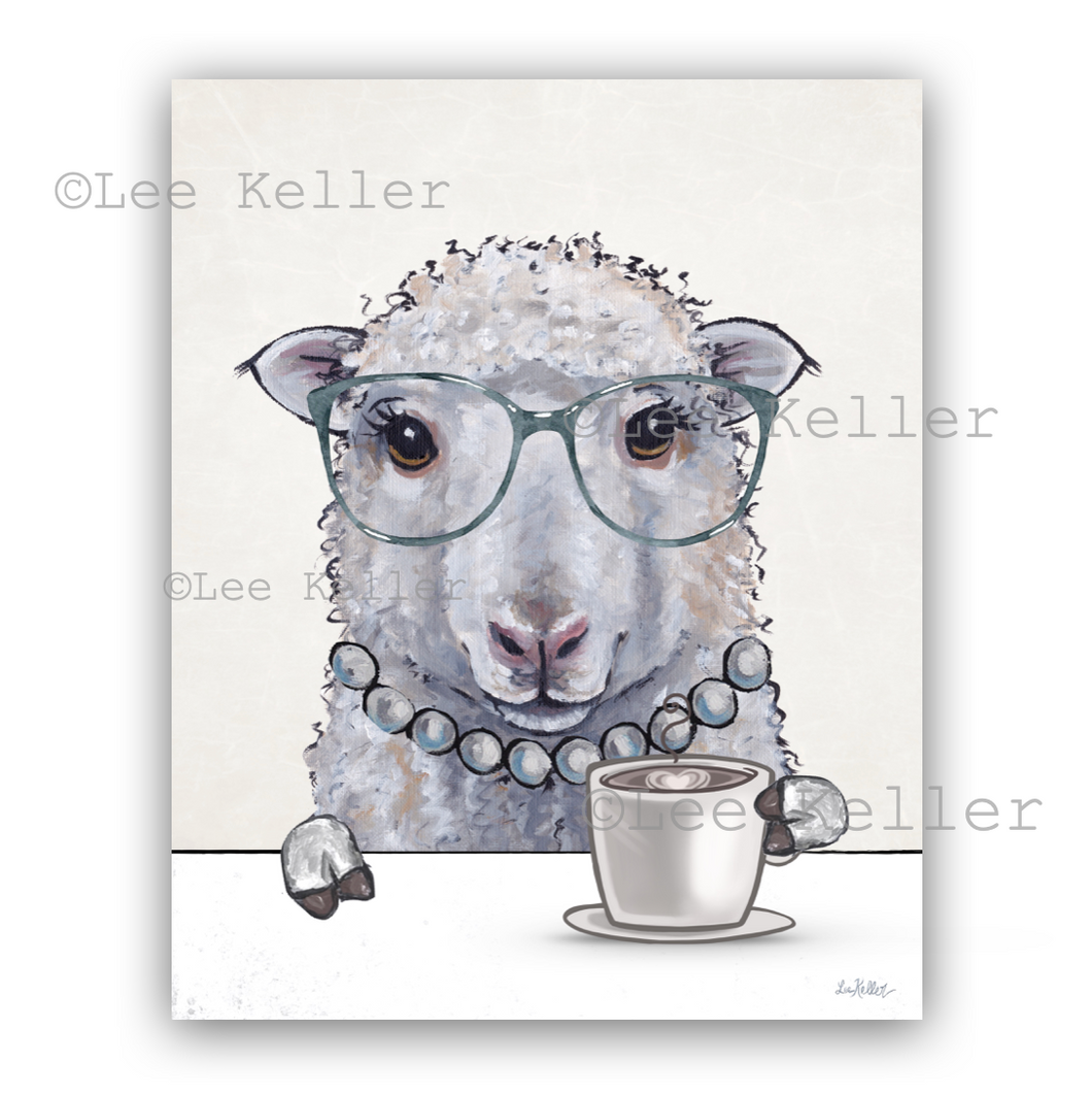 Sheep Kitchen Art, Sheep with Coffee, Sheep Art Print