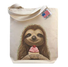 Load image into Gallery viewer, Sloth Tote Bag, Sloth with Cupcake
