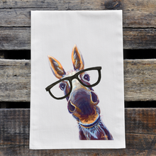 Load image into Gallery viewer, Donkey with Glasses Tea Towel &#39;Snickers&#39;, Donkey Flour Sack Towel, Kitchen Decor
