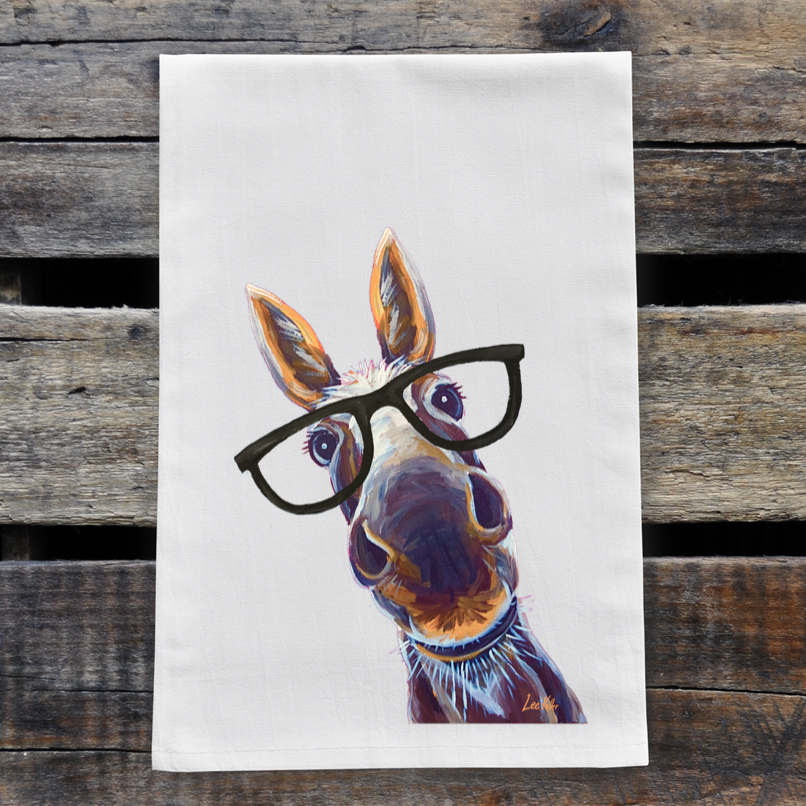 Donkey with Glasses Tea Towel 'Snickers', Donkey Flour Sack Towel, Kitchen Decor