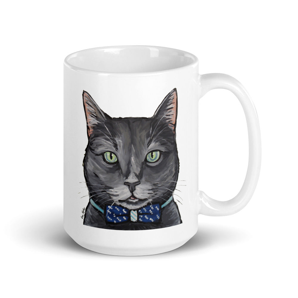 Grey Tabby with Bowtie Cat Mug, Cat Coffee Mug, 15oz Grey Tabby Cat Mug