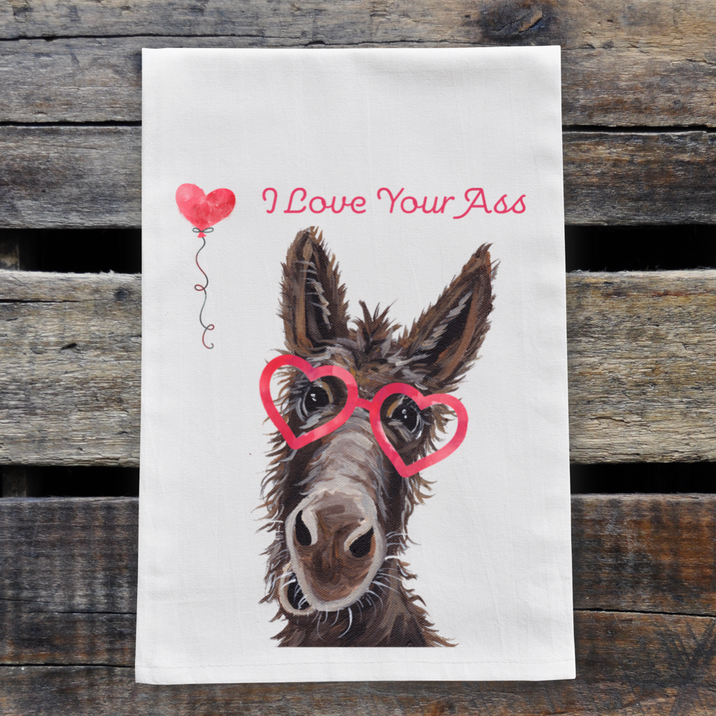Donkey Valentine's Day Towel, 'I Love Your Ass'