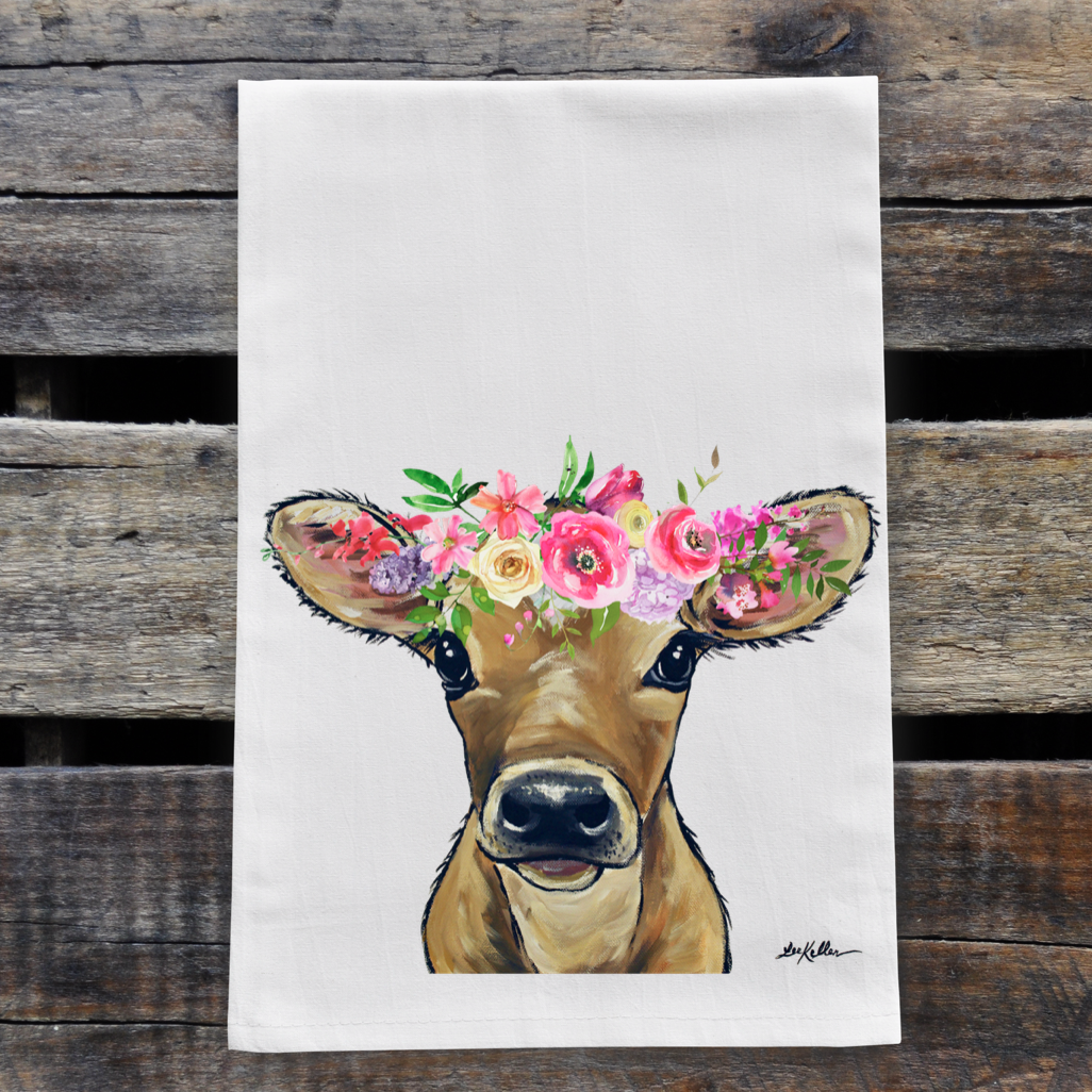 Spring Calf Cow Towel 'Bambi', Farmhouse Kitchen Decor